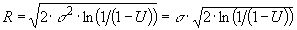 equation for Rayleigh random deviate given uniform random deviate